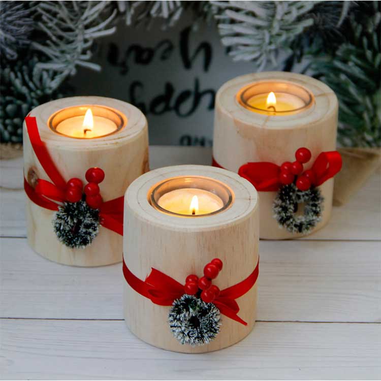 Christmas Wooden Tube Candle Holder